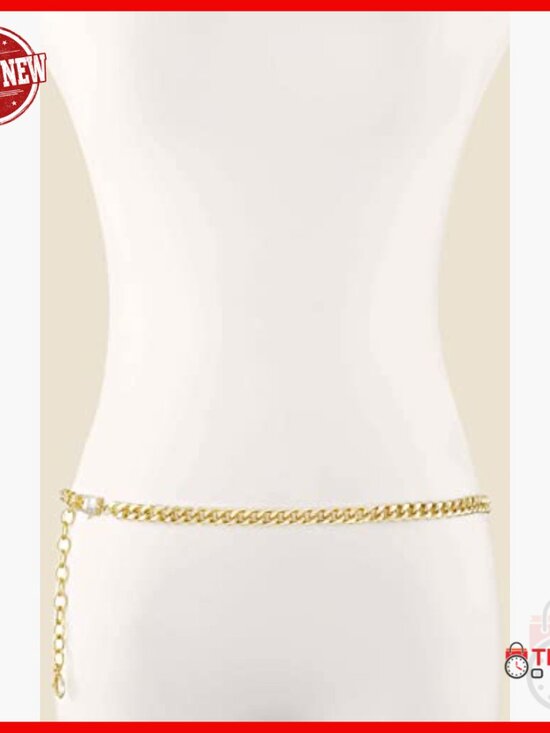 Gold Tone Chain Link Waist Belt with Extender, One Size, Statement Piece main image 5